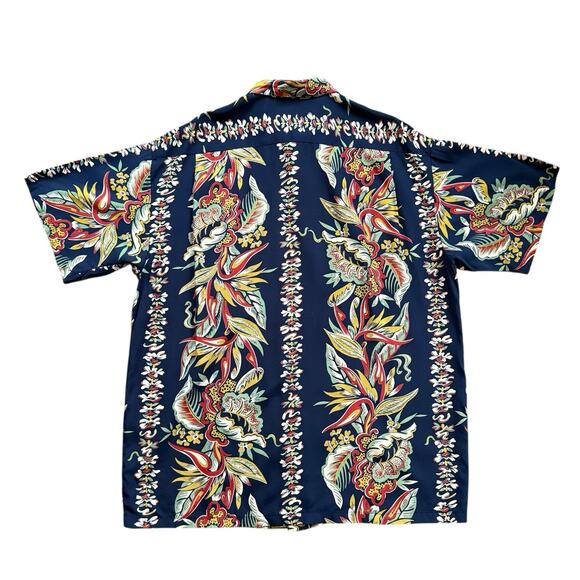 Vintage Iolani Hawaiian Shirt Bird of Paradise Panel Navy Large Made in Hawaii - Picture 2 of 4